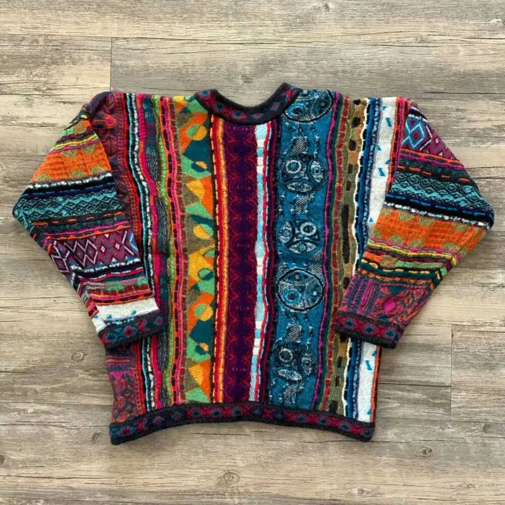 Vintage 90s Coogi 3D Multicolored Knit Sweater Size Small Hip-hop - Picture 4 of 6